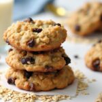 protein oatmeal cookies on a wooden tray